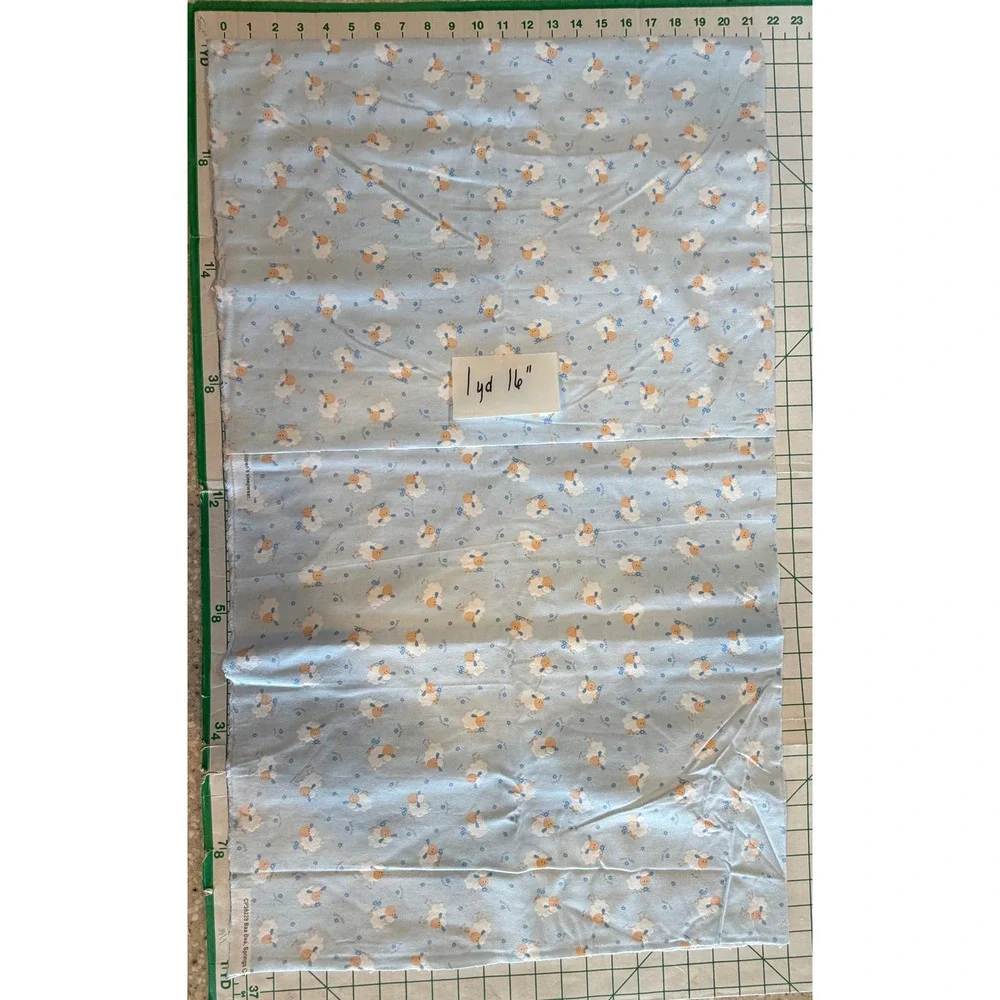 Springs Creative Baa Baa Flannel Fabric 1.4 Yards Vintage 2010 Blue Lamb Sheep